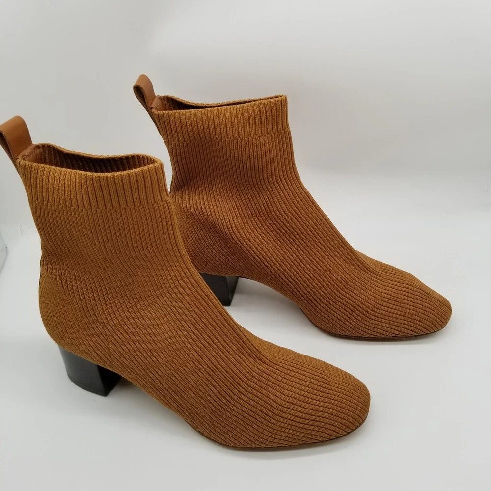 Everlane Glove Boot ReKnit Toffee Brown Rib Knit Block Heel Ankle Boots Women 10